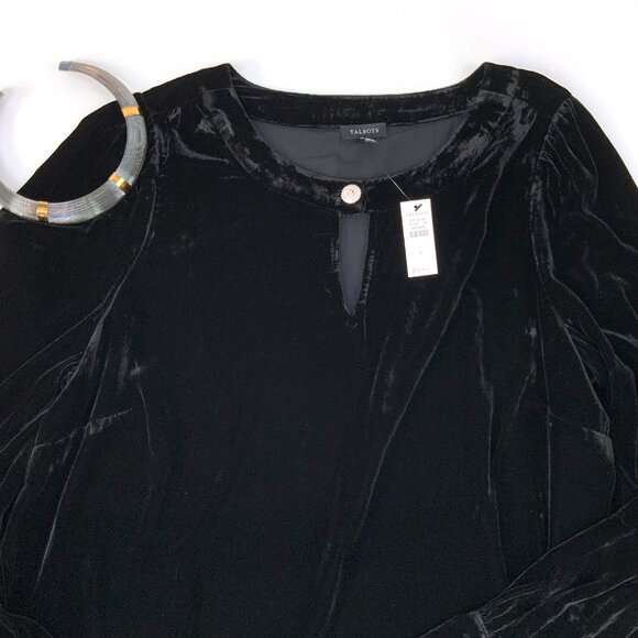 New Talbots Black Velvet Long-Sleeve Top Rhinestone Embellished  Sz L - Picture 14 of 16